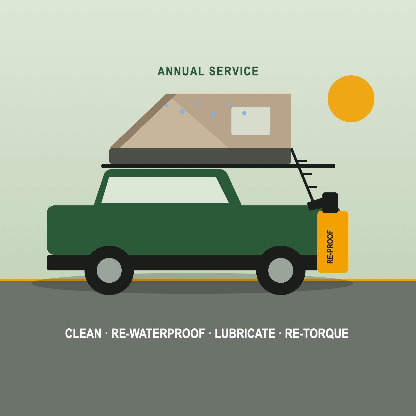 Annual service and re-waterproofing of a rooftop tent